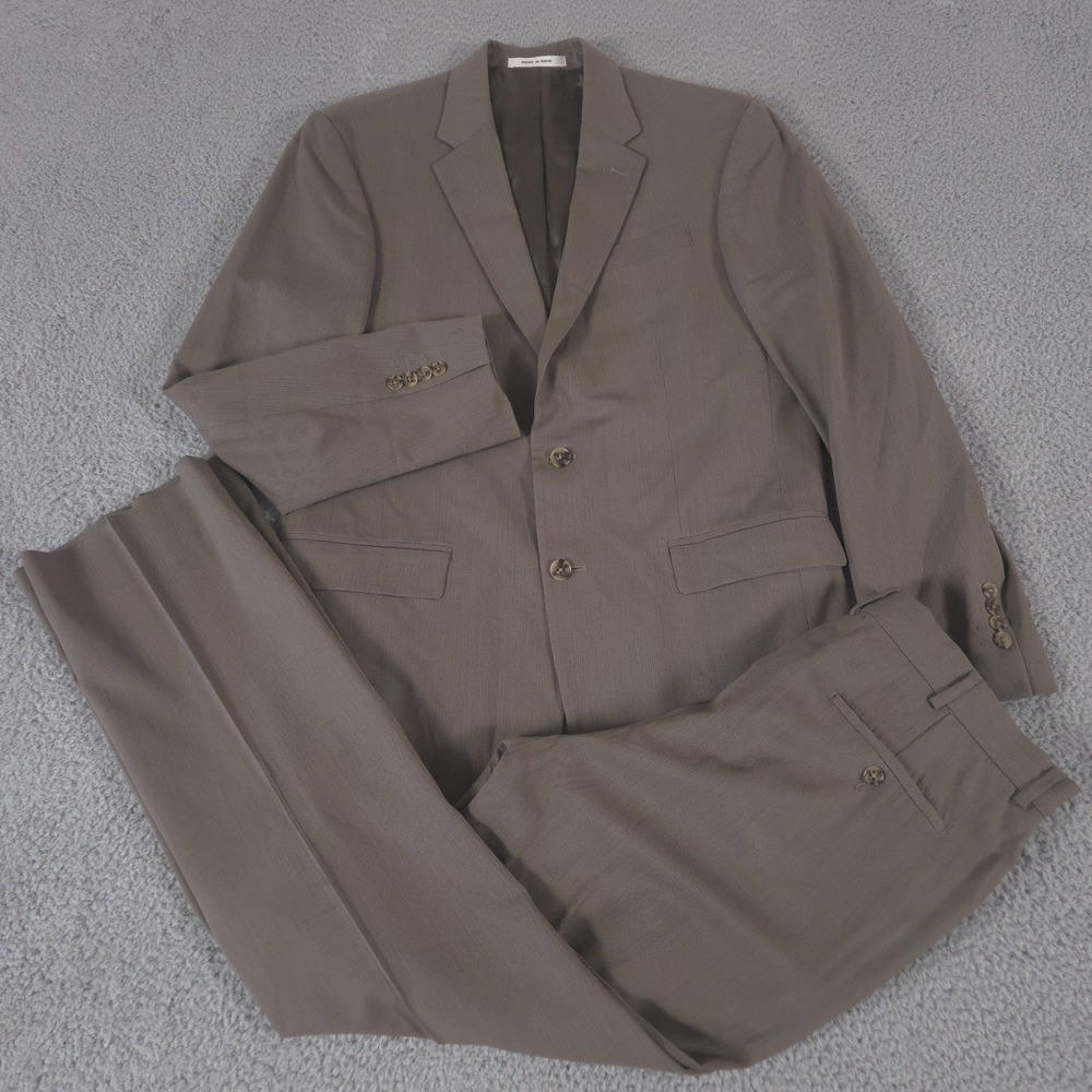 Kenneth Cole 2-Piece Suit Mens 40 Long Pants 34x33 Tan Blazer Trousers Slacks